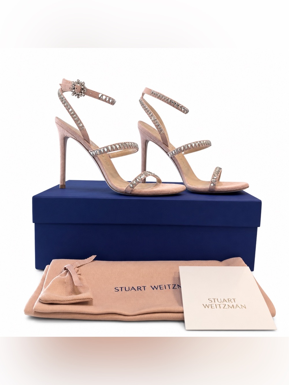 Stuart Weitzman Blush Pink Crystal-Trim Stiletto Sandals